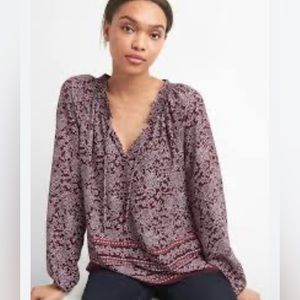 Printed Smock Long Sleeve Tie Top